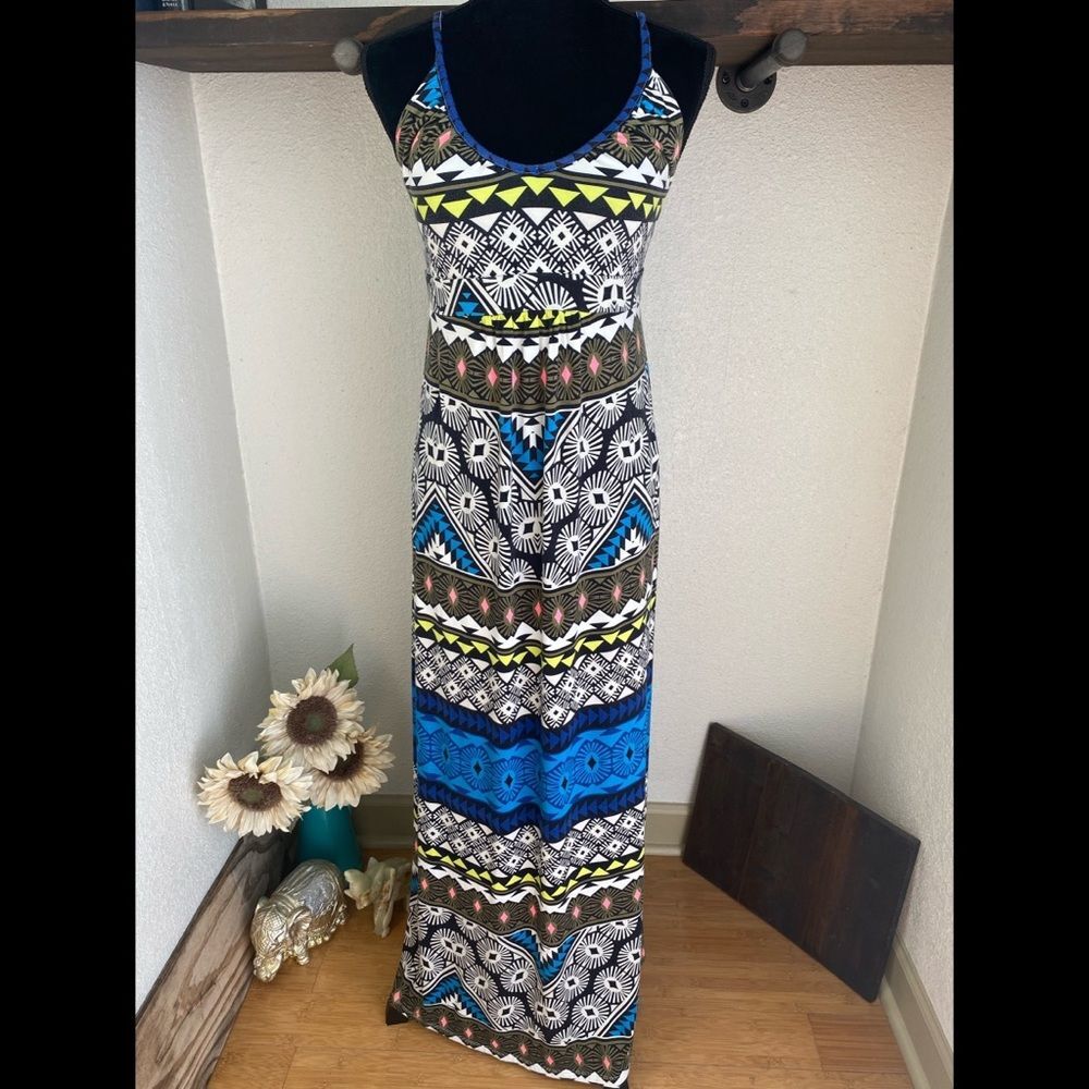 Aztec Print Maxi Dress - Small - Spaghetti Strap